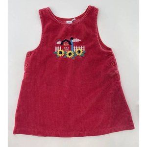 Vintage Fast Friends Girl’s Red‎ Corduroy Farm Girl Sunflower Dress Size M, USA